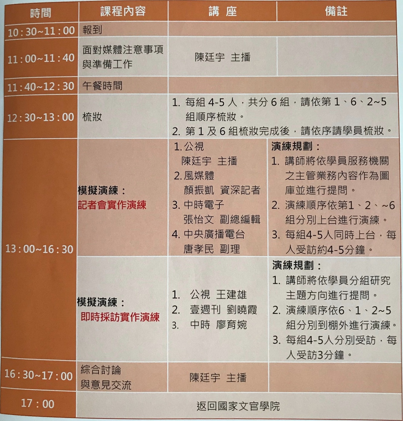 媒體模擬訓練課程表